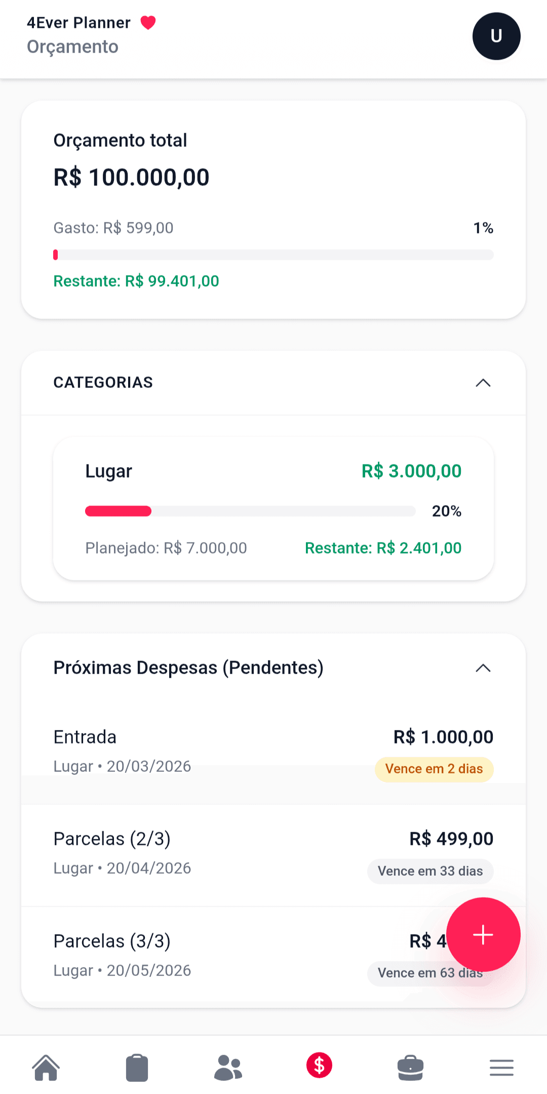 Orçamento do casamento no planner de casamento 4Ever Planner