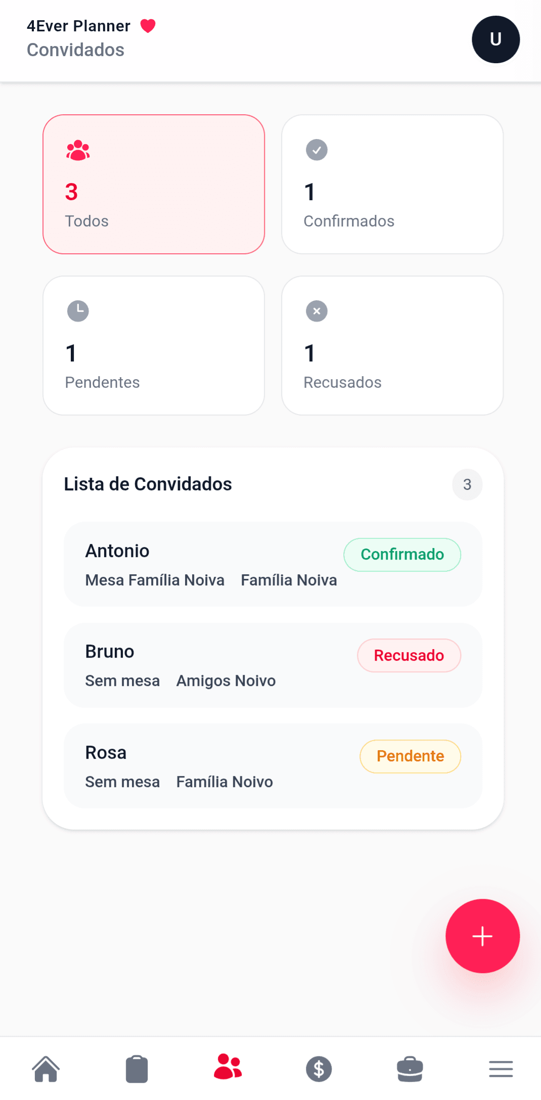 Gestão de convidados no planner de casamento 4Ever Planner