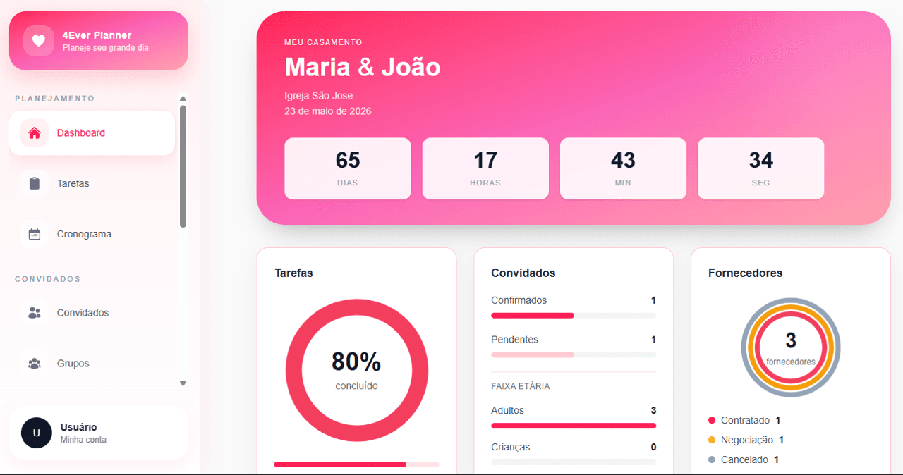 Planner de casamento online no desktop