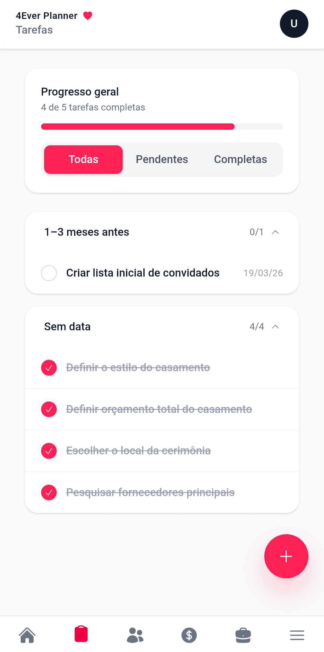Tarefas e cronograma do casamento no planner de casamento 4Ever Planner